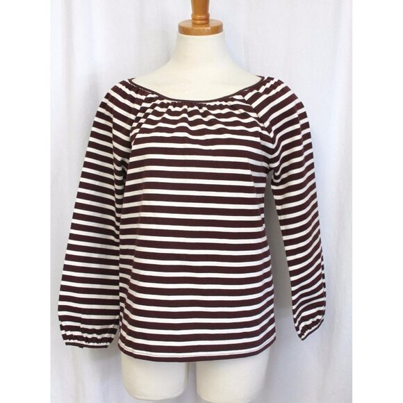 J.Crew Tops - J CREW STRIPED PEASANT TOP SHIRT VINTAGE MERLOT MUSLIN SIZE XS NWT F8812 $59.50
